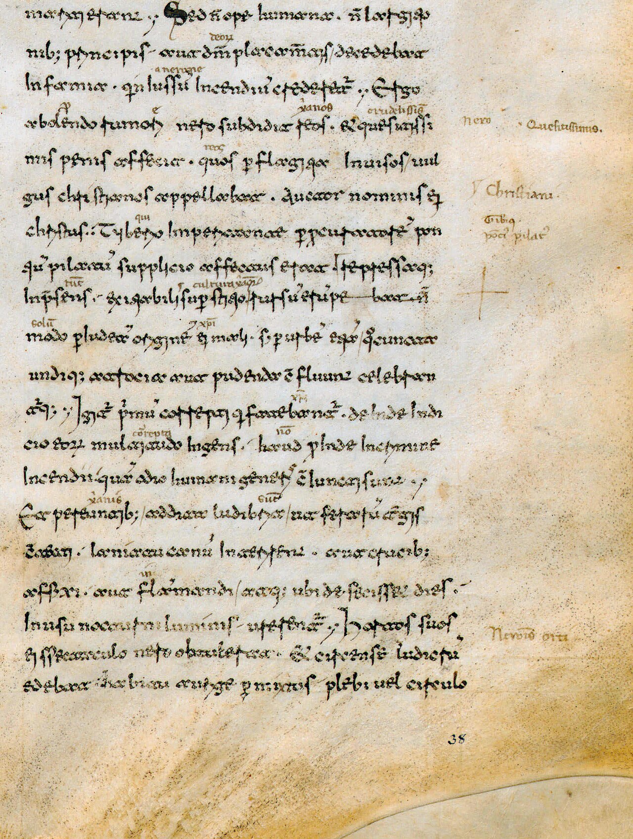 Anais 15.44 no manuscrito do século XI (Biblioteca Laurenziana, Florença), com a menção aos cristãos.